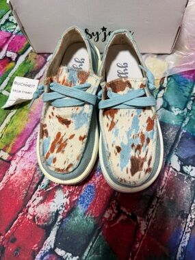 Gypsy Jazz Girls size 1 Cowhide Lace-Up Sneakers in Blue & Brown